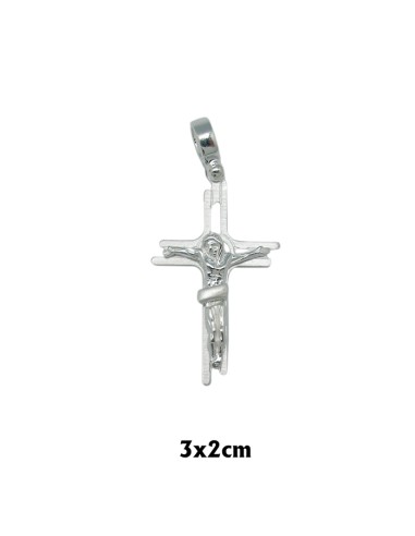 Cruz Plata 30x20mm Con Cristo Travesaño Irregular Argolla Gruesa