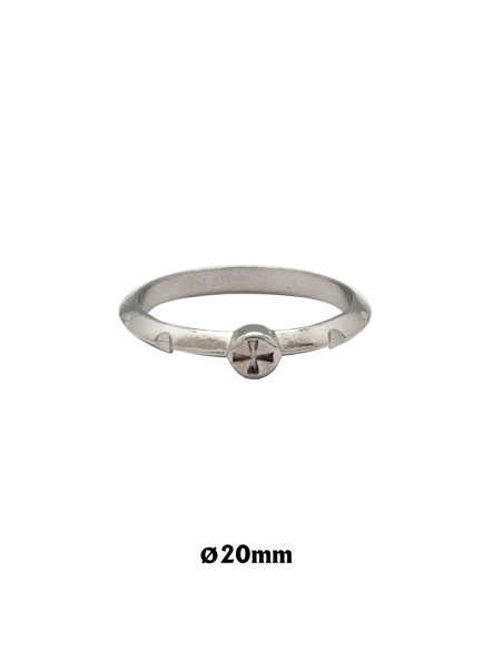Rosario Anillo Plata Con Hendiduras Y Cruz Mini Cuadrada Arriba 22Mm