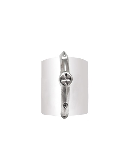 Rosario Anillo Plata Con Hendiduras Y Cruz Mini Cuadrada Arriba 22Mm