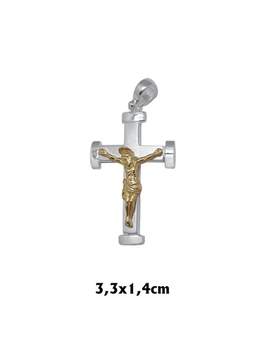 Cruz Plata 33x14mm Con Cristo Dorado Argolla Gruesa