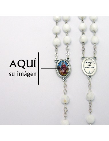 Rosario Cristal Azul 6mm Tallado Con Paters Corazon Esmaltados