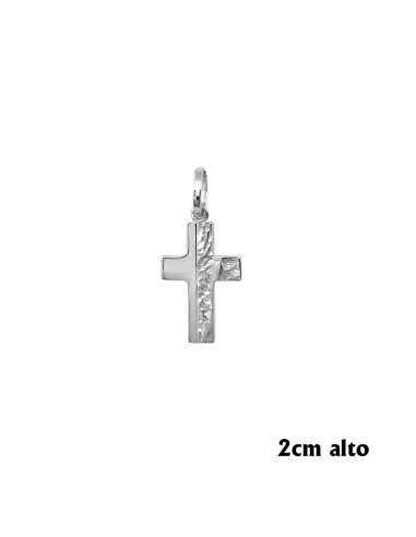 Cruz Plata Rodiada Mitad Lisa Y Mitad Irregular Argolla Gruesa 20 MM