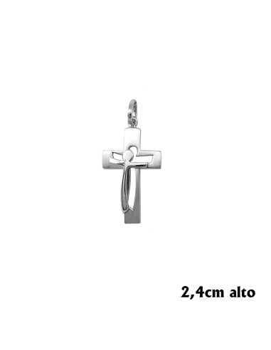 Crucifijo Plata Rodiada Hueco Cristo Moderno 24mm