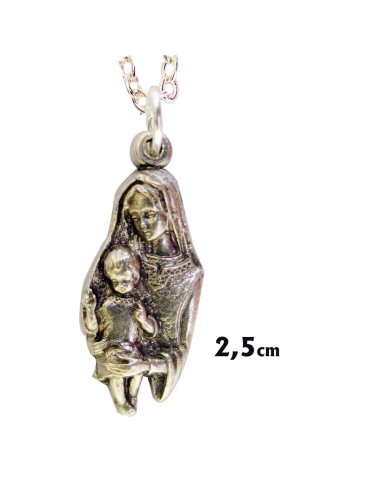 Medalla Metal Virgen Con Velo Y Nizzzzzo Sentado A La Izquierda 25mm Con Caja Y Cadena