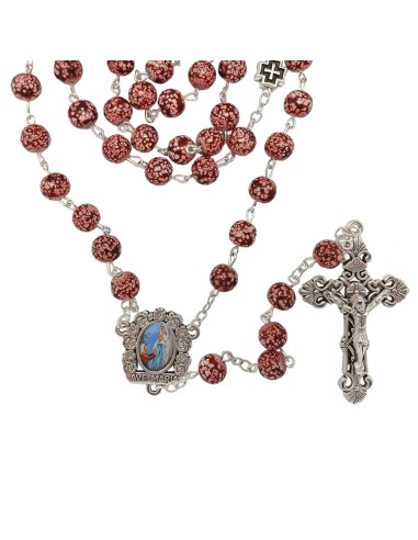 Rosario Cristal 8mm Rojo Con Blanco...