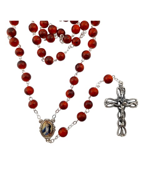 Rosario Cristal Liso 8mm Estampado Rojo