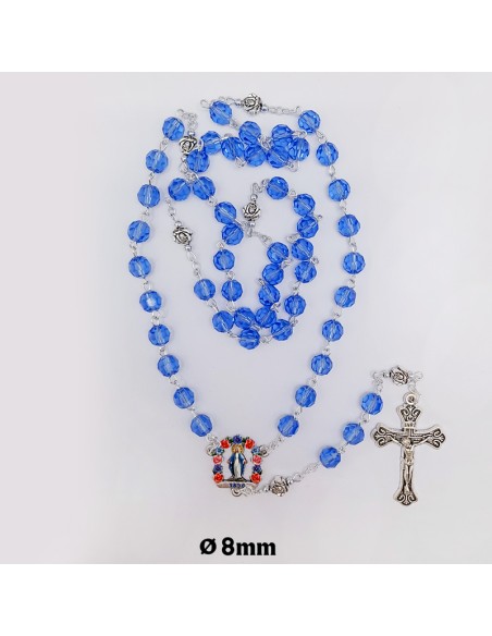 Rosario Cristal Virgen Milagrosa Tallado Azul 8mm Paters Rosa Metal Maria A Colores