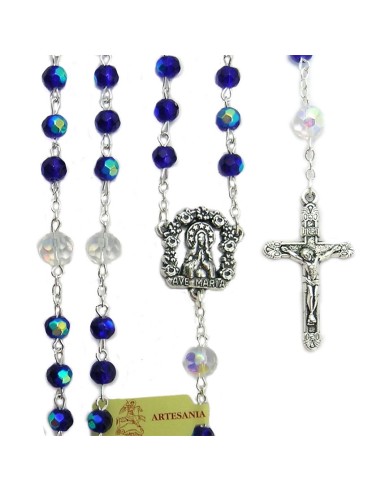 Rosario Cristal Tallado 6mm Azul Intenso Con Pater 8mm Cristal Trasparente