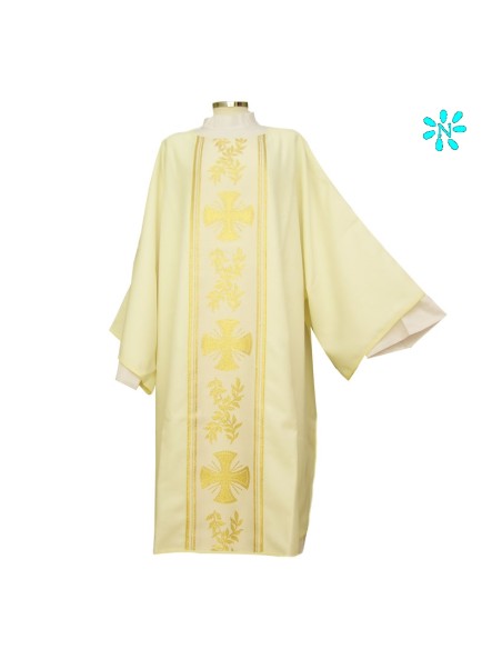 Dalmatica Estampada Con Galon Cruces Con Ramas De Olivo Alternadas