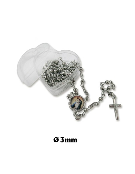 Rosario Metal 3Mm En Caja Corazon Para Personalizar
