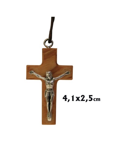 Cruz Madera Olivo 4. 1x2. 5cm Con Cristo Con Los Cantos Planos