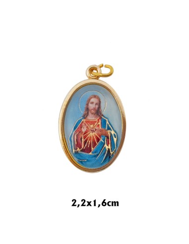 Medalla Metal Dorada Oval Foto Brillo Corazon De Jesus 22x16mm