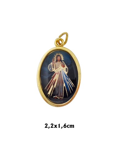 Medalla Metal Dorada Oval Foto Brillo Angel Guarda 22x16mm