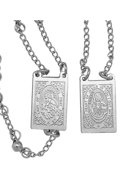 Rosario Acero Escapulario 4Mm Con Medallas 2X1.4Cm Cruz Picos Grabada Laser San Benito