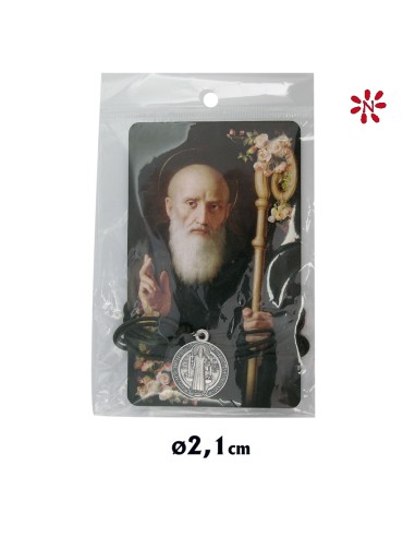 Medalla Metal San Benito 21mm Con Cordon Y Tarjeta En Blister