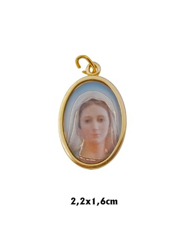 Medalla Metal Dorada Oval Foto Brillo Virgen Milagrosa 22x16mm