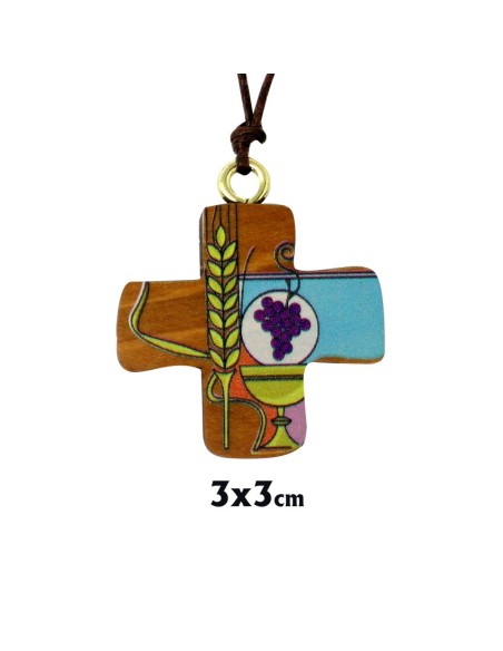 Cruz Madera Pintada Confirmacion Paloma Con 7 Dones 3X3cm En Blister Con Tarjeta