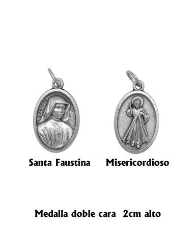 Medalla Metal Ovalada Misericordioso y Santa Faustina Kowalska 22mm