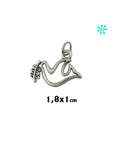Colgante Metal Paloma Hueca Con Rama En El Pico 18x10mm
