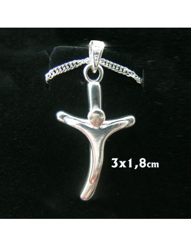 Cruz Metal Con Cristo Moderno Plateado Al Aire 3x1. 8cm