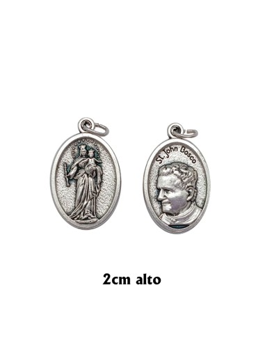 Medalla Metal Oval  20mm Doble Cara Auxiliadora y San Juan Bosco