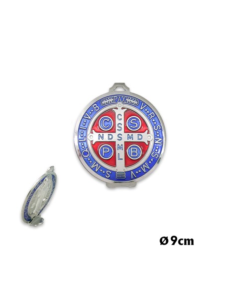 Medallon San Benito 9cm Metal Con Esmalte Y Base Suelta En Caja