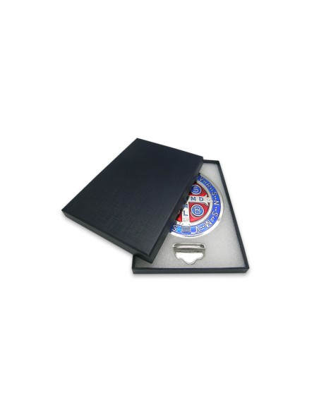 Medallon San Benito 9cm Metal Con Esmalte Y Base Suelta En Caja
