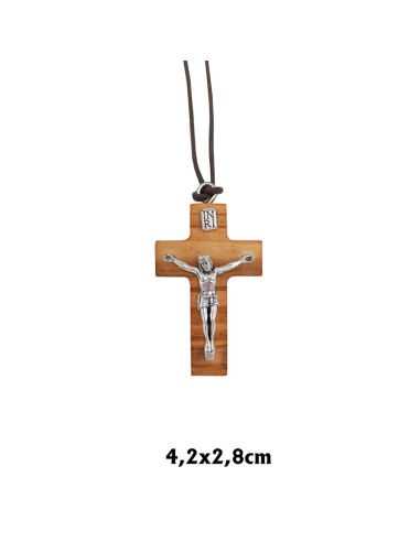 Cruz Madera Olivo 4. 2x2. 8cm Cristo E Inri Con Cordon