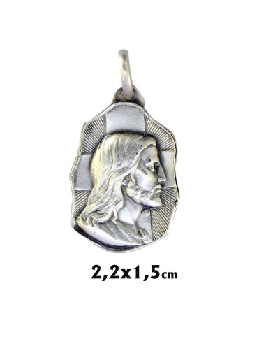 Medalla Plata Irregular 22x15mm Rostro De Jesus Con Cruz En El Fondo