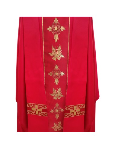 Casulla Estampada Con Galon Cruz Y Espigas Doradas N356 Roja