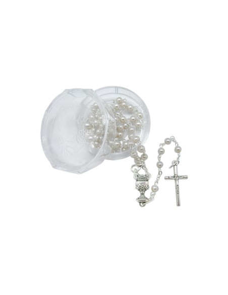 Rosario Cristal 4mm Imitacion Perla Primera Comunion En Caja