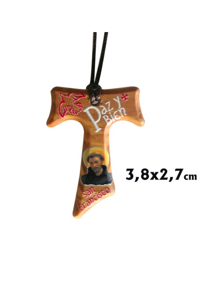 Cruz Tau Serigrafiada Paz Y Bien Con San Francisco 38X27mm En Caja Y Folleto Oraciones