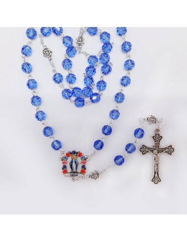 Rosario Cristal Virgen Milagrosa Tallado Azul 8mm Paters Rosa Metal Maria A Colores