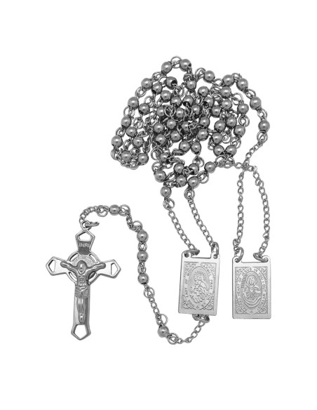 Rosario Acero Escapulario 4Mm Con Medallas 2X1.4Cm Cruz Picos Grabada Laser San Benito