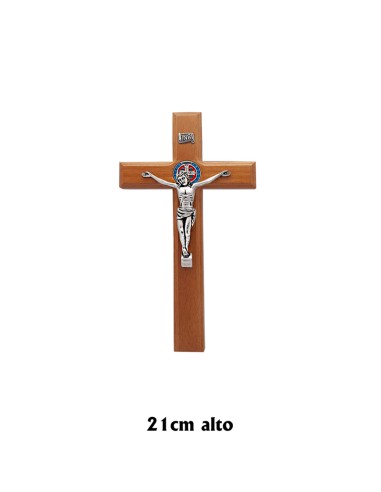 Crucifijo Madera San Benito 21x11. 5cm medallas esmaltadas ancho 3cm espeso 2cm