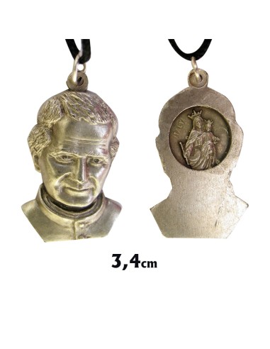 Medalla Metal San Juan Bosco Con Virgen Auxiliadora Por Detras 34mm Con Cordon Y Caja