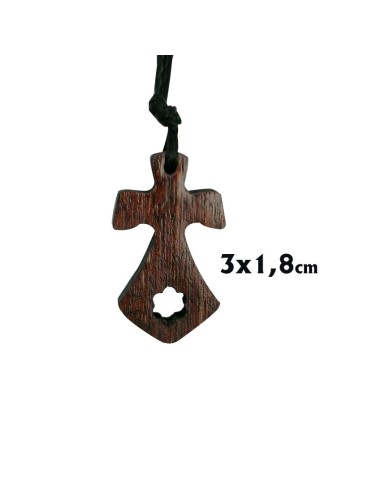 Cruz Carmelitana Madera Oscura 3x1. 8cm Con Cordon