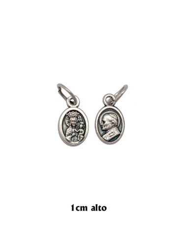 Medalla Metal Ovalada Mini Virgen Czestochowa y Juan Pablo II 10mm