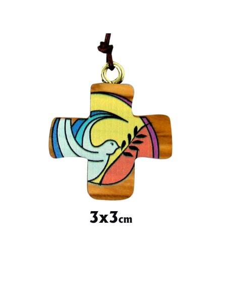 Cruz Madera Pintada Con Paloma Te Doy La Paz 3X3cm En Blister Con Tarjeta