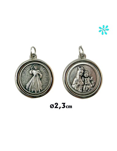 Medalla Metal Redonda 2. 3 CM Jesus Misericordioso Y V. Carmen
