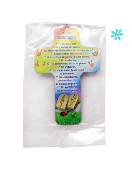Cruz Infantil A Color Madera 12.5x8.5cm Diez Mandamientos