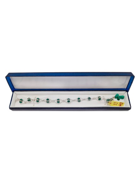 Brazalete Cristal Rombo Doble Verde 5Mm Engarce Especial Plata Cruz Swarosky Caja