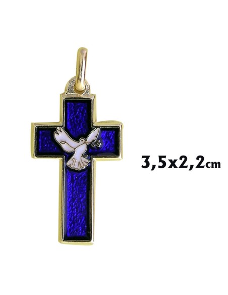 Cruz Esmalte Azul Paloma Y Pax Borde Dorado 4X2. 2Cm
