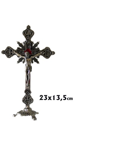 Cruz Metal Barroca Niquelada Con Base...