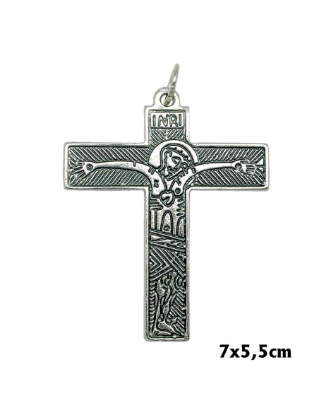 Cruz Metal Familia Colgante 6X5. 5Cm Catecumenal Texto Oscuro