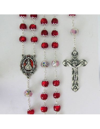Rosario Cristal Rojo 8mm Misericordioso Paters 8mm Grano Rosa Interna Y Copetas