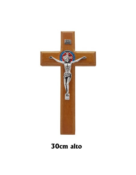 Crucifijo Madera San Benito 30X15. 5Cm Medallas Esmaltadas Ancho 3.4Cm Espeso 2.6Cm