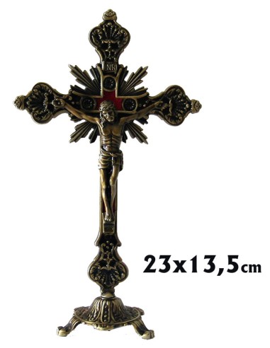 Cruz Metal Barroca Cuero Con Base...