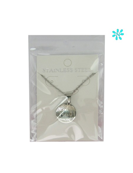 Medalla San Benito Acero 19 MM grabado laser Con Cadena De Acero