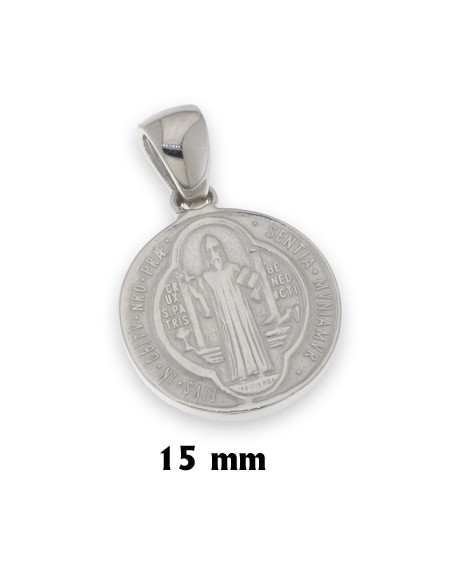 Medalla Plata San Benito 15 MM Enganche Grueso